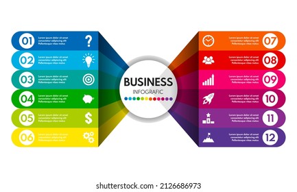 12 options business infographic, steps to success, colorful vector illustration
