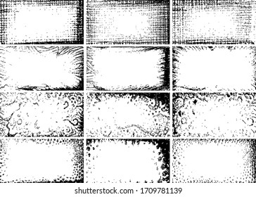 12 options of tile wall with transparent background in front.