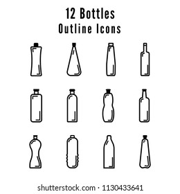 12 outline bottles icons set of illustration vector, Container and object design.