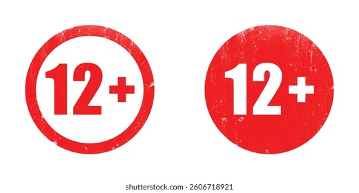 12+ Over 12 Plus Age Restriction
Red Rubber Stamp Label Grunge Texture Effect