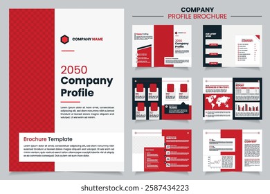 12 page corporate brochure editable template layout, Company profile design red and black color combination