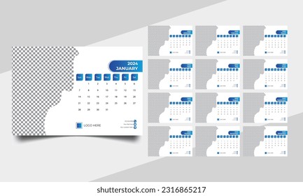 12 page desk Calendar 2024 planner corporate template design set. 