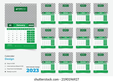 12 page wall calendar 2023, Modern wall calendar design for new year 2023, Abstract wall calendar 2023 template design, Monthly wall calendar 2023,

