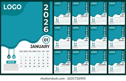 12 page wall calendar 2026, Company Calendar, 2025 Wall Calendar Design Template