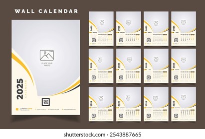 12 Page Wall Calendar Design 2025, New year 2025 calendar template design Wall Calendar Design 2025,