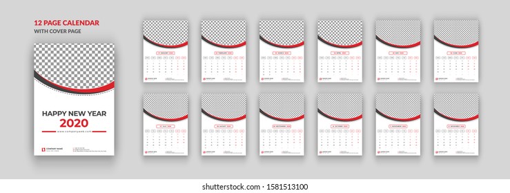 12 pages wall calendar 2020 with cover page