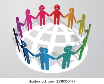 12 people holding hands rainbow color icons 1 year clock vector illustration