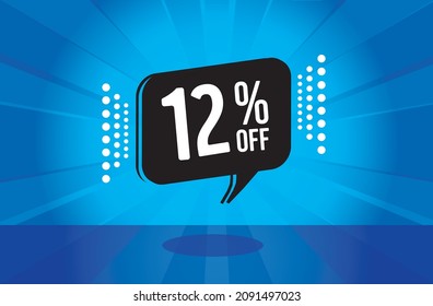 12 percent discount. blue banner with floating balloon for promotions and offers. Vector Illustration