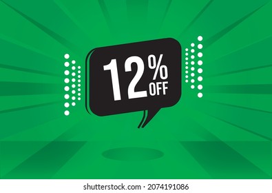 12 percent discount. Green banner with floating balloon for promotions and offers. Vector Illustration.