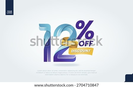 12 Percent Discount Icon Gradient 3D Percentage Label