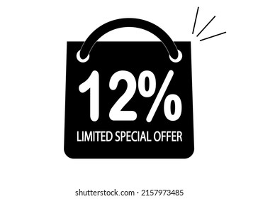 12 percent discount, store bag 12% off promotion sale banner black.