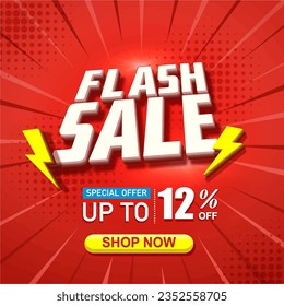 12 percent off Flash Sale Shopping Poster vector illustration.