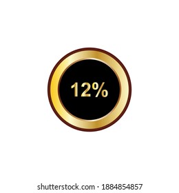 12 percent sign in gold color isolated on white background, illustration