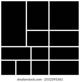 12 Photo collage vector template illustration. Grid pattern for picture display presentation. background and rectangle shape for wall mood board.