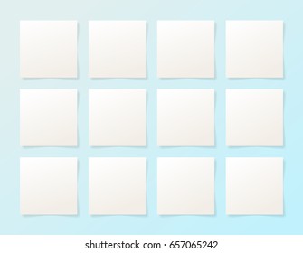 12 pieces blank sheet of white paper with the shadow for your design, vector illustration