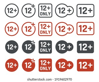 conjunto de iconos de más de 12 años, signos de contenido para adultos