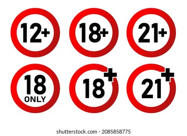 12 plus,18 plus, 21 plus years old sign. Adults content icon. age restriction sign vector icon.