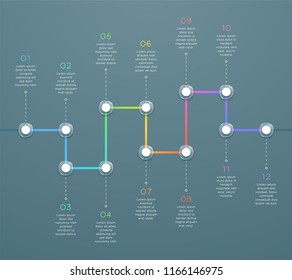 12 Point Colorful Horizontal 3d Time Line Infographic