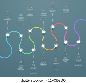 12 Point Curved Horizontal 3d Time Line Infographic