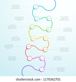 12 Point Curved Vertical 3d Time Line Infographic