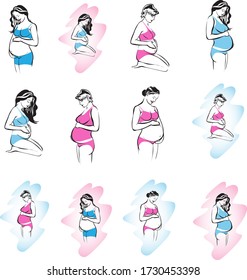 12 Pregnant woman vector icons