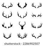 12 professional antlers silhouette vector