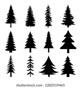 12 professional pine trees silhouette set 4