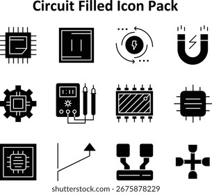 12 professionally crafted vector icons in Solid Filled style for the Circuit theme. Versatile and scalable.