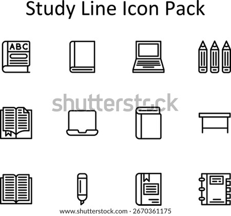 12 professionally crafted vector icons in Line style for the Study theme. Versatile and scalable.