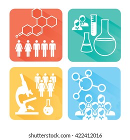 1/2 Rectángulo Iconos médicos con personas que detectan enfermedades o descubrimientos científicos