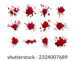 12 red blood splatter stain set vector illustrations