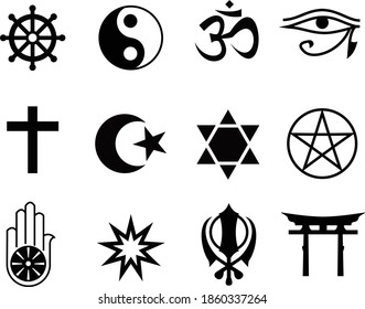 12 religion symbol live in peace