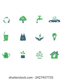 12 Renewable Energy And Environmental Protection Green Icons For Earth Day