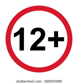 12 restriction flat sign isolated on white background. Age limit symbol. No under twelve years warning illustration