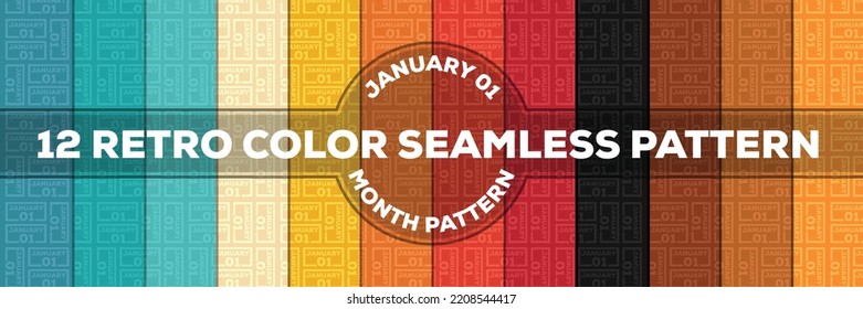 12 Retro 1960s Color Seamless Pattern for January Month. The first date of the month is important for those who want to make this day memorable by using patterns in the company or personally.