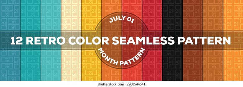 12 Retro 1960s Color Seamless Pattern for July Month. The first date of the month is important for those who want to make this day memorable by using patterns in the company or personally.