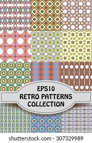 12 Retro different vector seamless patterns. Endless texture can be used for wallpaper, pattern fills, web page background,surface textures. Set of geometric ornaments.