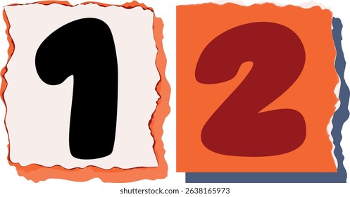 12 Retro torn paper number Design art