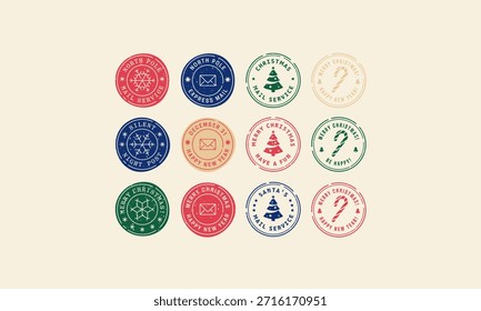 12 carimbos redondos ou selos para o design de suas cartas de Natal e Ano Novo ou saudações