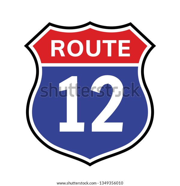 12 route sign icon. Vector\
road 12 highway interstate american freeway us california route\
symbol.