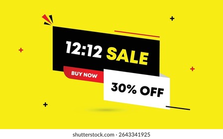 12 to 12 sale buy now 30 percent off editable web banner vector art illustration design black red gradient white shapes yellow abstract business background unique modern style