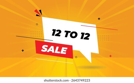 12 a 12 venda banner web editável com ícone ilustração de arte vetorial com formas vermelhas preto branco e surpreendente fundo de sol amarelo laranja abstrato em impressionante resolução 4k para alto impacto de