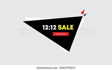 12 to 12 sale shop now with this editable web banner template featuring modern icon design black white red shapes and a gray light background perfect for any business promotion and marketing needs