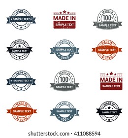 12 Sample Text Rubber Grunge Stamp Isolated On White Background.