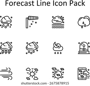 12 scalable Line-style icons based on the Forecast theme. Perfect for clean and professional design work.