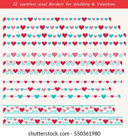 12 Seamless Pixel Borders Heart Arrow Stock Vector (Royalty Free ...