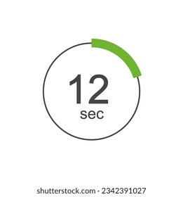 12 sec Digital Countdown Timer Vector Icon. 12 sec Stopwatch Analog or Digital Timer Illustration.