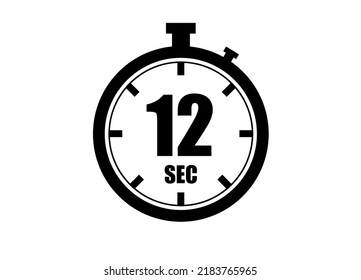 12 Seconds timers clock. Time measure. Chronometer vector icon black isolated on white background.