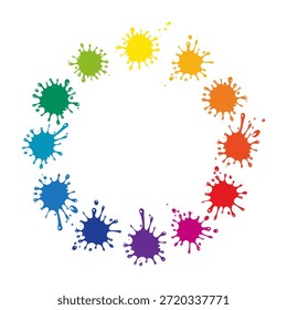12 geschnittenes Farbrad mit Flecken. Farbrad Palette Kreise Vektorvorlage transparenter Hintergrund. Farbige Flecken auf weißem Hintergrund. Farbspektrum auf weißem Hintergrund. Vektorgrafik.