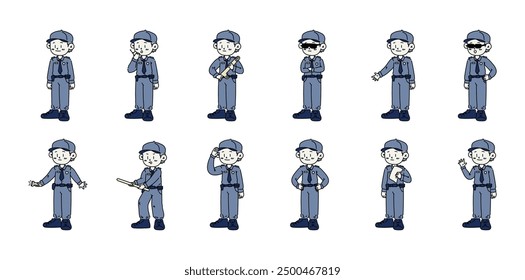 12 Security Guard Illustration Set